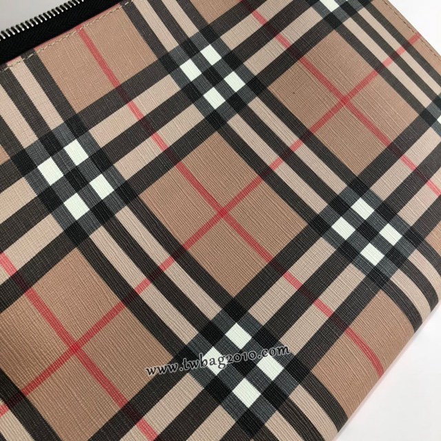 Burberry專門店新款男士手拿包 巴寶莉格紋環保帆布拉鏈收納袋 yxb1321